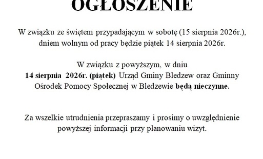 Zdjęcie do Ogłoszenie  - 14 sierpnia dniem wolnym od pracy