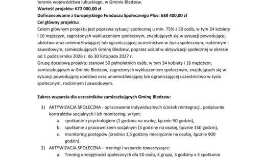 Zdjęcie do Projekt &bdquo;Gmina Bledzew wspiera aktywizację społeczną mieszkańc&oacute;w&rdquo;