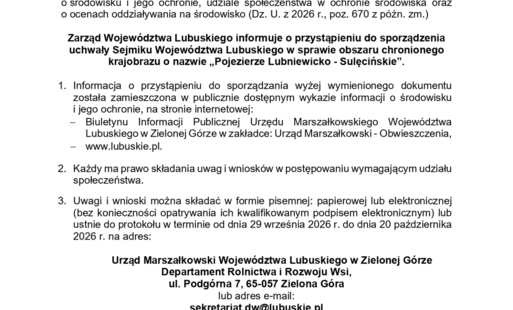 Zdjęcie do Obwieszczenie Zarządu Wojew&oacute;dztwa Lubuskiego z dnia 24.09.2026