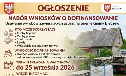 Zdjęcie do DOFINANSOWANIE NA USUWANIE AZBESTU &ndash; GMINA BLEDZEW